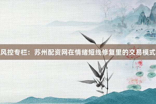 风控专栏:苏州配资网在情绪短线修复里的交易模式