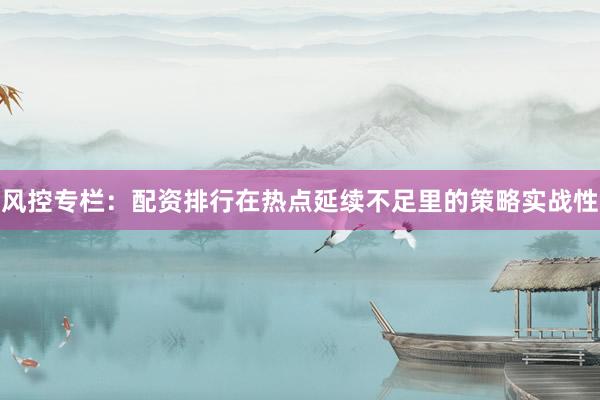 风控专栏:配资排行在热点延续不足里的策略实战性