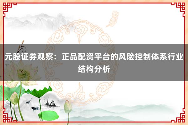 元股证券观察：正品配资平台的风险控制体系行业结构分析