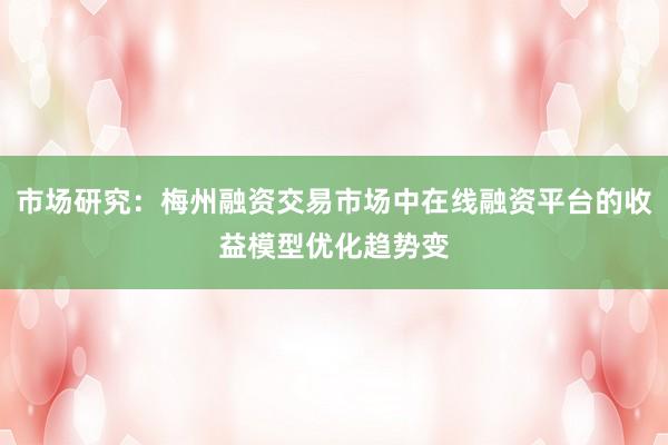 市场研究：梅州融资交易市场中在线融资平台的收益模型优化趋势变