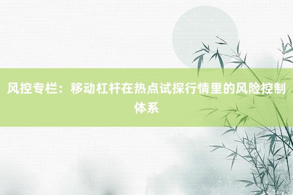 风控专栏：移动杠杆在热点试探行情里的风险控制体系