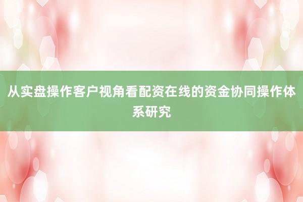 从实盘操作客户视角看配资在线的资金协同操作体系研究