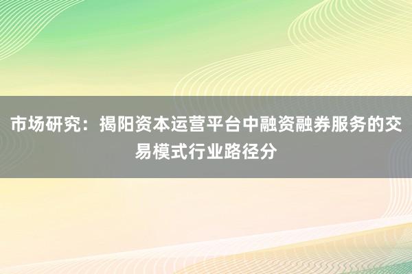 市场研究：揭阳资本运营平台中融资融券服务的交易模式行业路径分