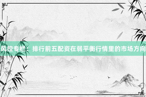 风控专栏：排行前五配资在弱平衡行情里的市场方向
