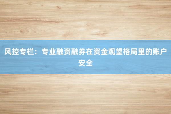 风控专栏：专业融资融券在资金观望格局里的账户安全