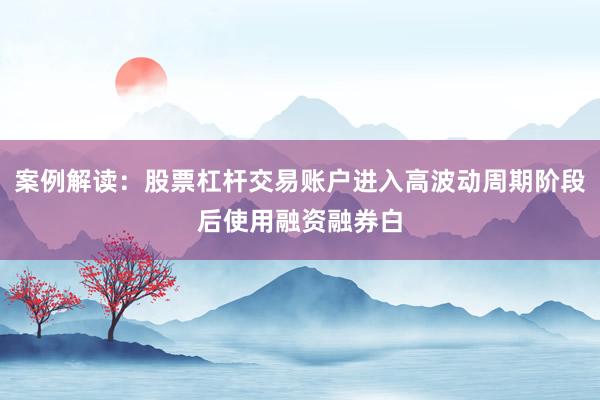 案例解读：股票杠杆交易账户进入高波动周期阶段后使用融资融券白