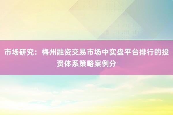 市场研究：梅州融资交易市场中实盘平台排行的投资体系策略案例分