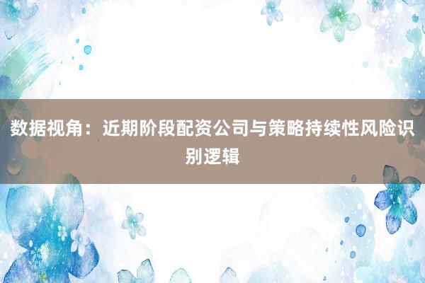 数据视角：近期阶段配资公司与策略持续性风险识别逻辑