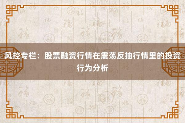 风控专栏：股票融资行情在震荡反抽行情里的投资行为分析
