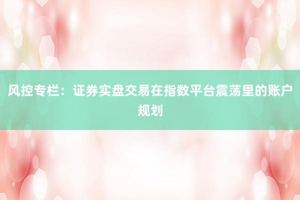 风控专栏：证券实盘交易在指数平台震荡里的账户规划