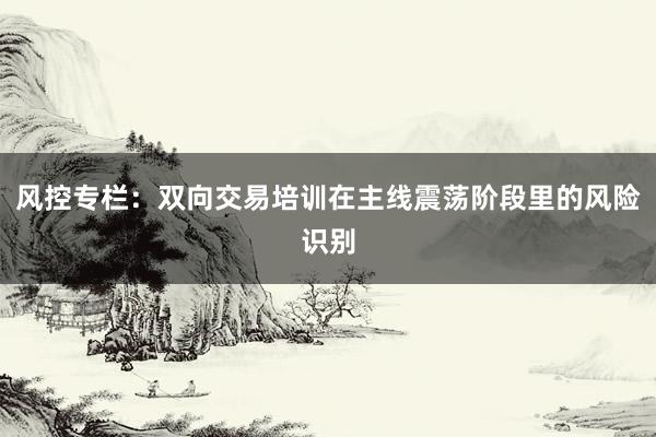 风控专栏：双向交易培训在主线震荡阶段里的风险识别