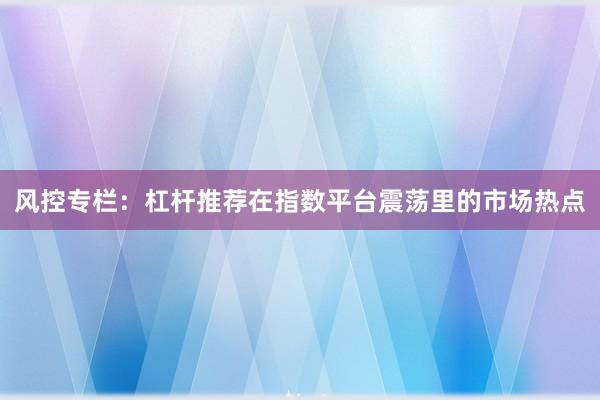 风控专栏:杠杆推荐在指数平台震荡里的市场热点