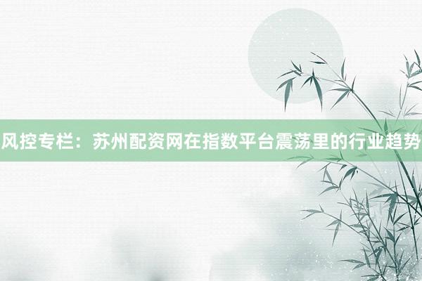 风控专栏：苏州配资网在指数平台震荡里的行业趋势