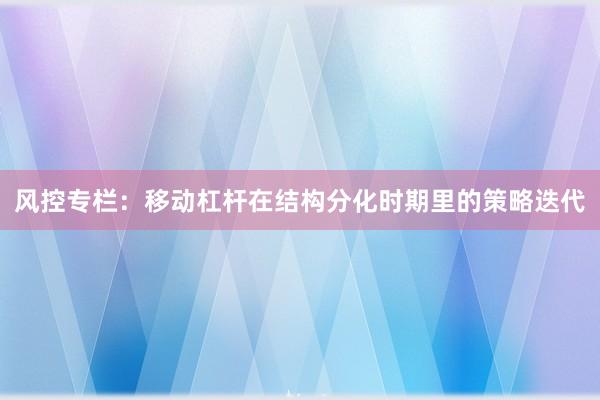 风控专栏：移动杠杆在结构分化时期里的策略迭代