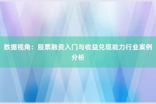 数据视角：股票融资入门与收益兑现能力行业案例分析