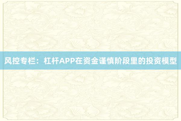 风控专栏：杠杆APP在资金谨慎阶段里的投资模型