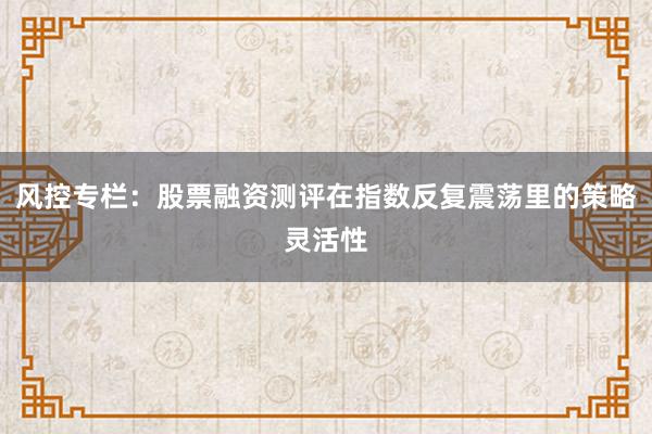 风控专栏：股票融资测评在指数反复震荡里的策略灵活性