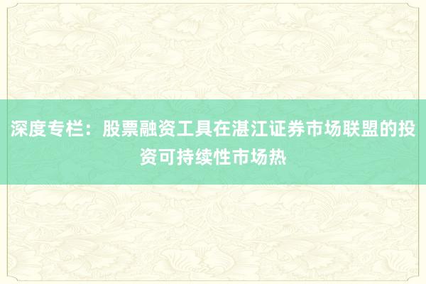 深度专栏：股票融资工具在湛江证券市场联盟的投资可持续性市场热