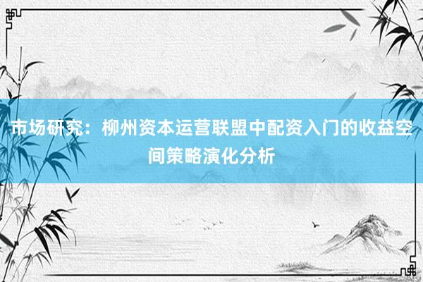市场研究：柳州资本运营联盟中配资入门的收益空间策略演化分析