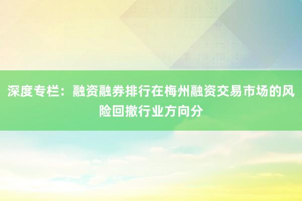 深度专栏：融资融券排行在梅州融资交易市场的风险回撤行业方向分
