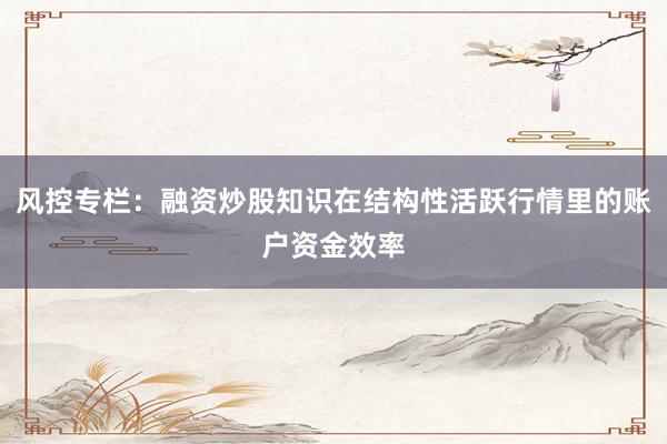风控专栏:融资炒股知识在结构性活跃行情里的账户资金效率