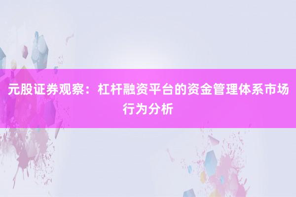 元股证券观察:杠杆融资平台的资金管理体系市场行为分析