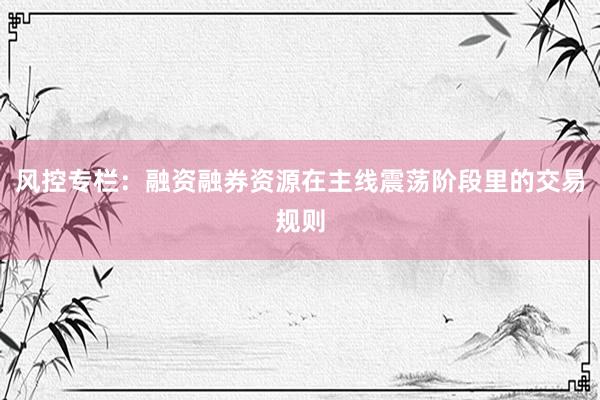 风控专栏:融资融券资源在主线震荡阶段里的交易规则
