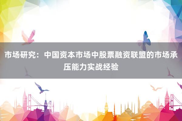 市场研究:中国资本市场中股票融资联盟的市场承压能力实战经验