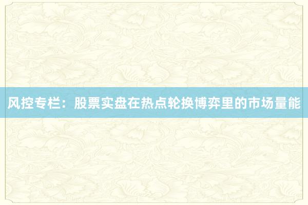 风控专栏：股票实盘在热点轮换博弈里的市场量能