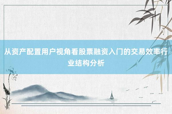 从资产配置用户视角看股票融资入门的交易效率行业结构分析