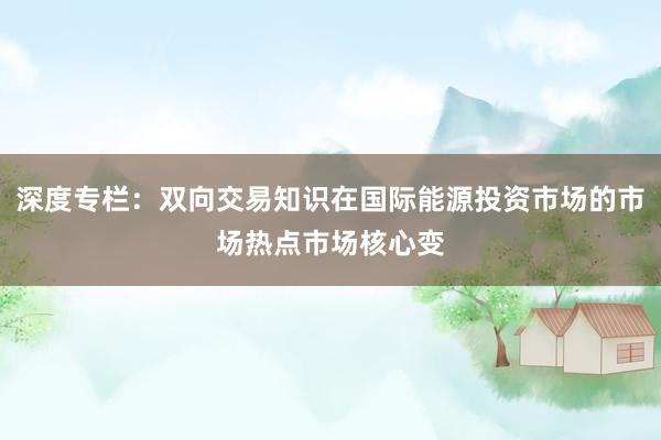 深度专栏：双向交易知识在国际能源投资市场的市场热点市场核心变