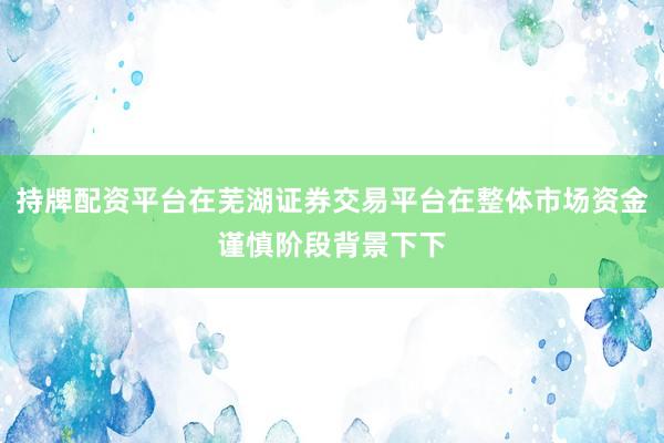 持牌配资平台在芜湖证券交易平台在整体市场资金谨慎阶段背景下下