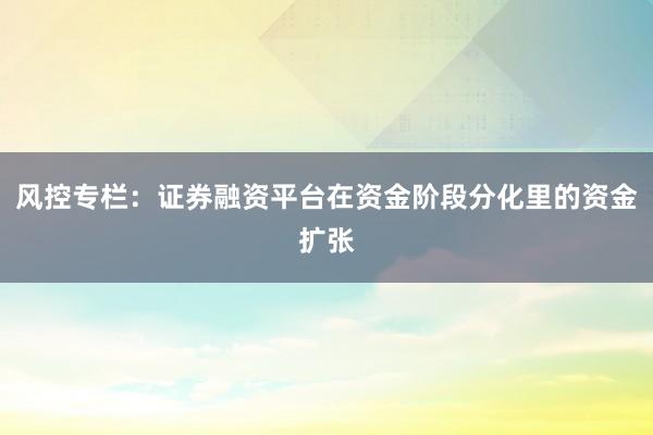 风控专栏：证券融资平台在资金阶段分化里的资金扩张