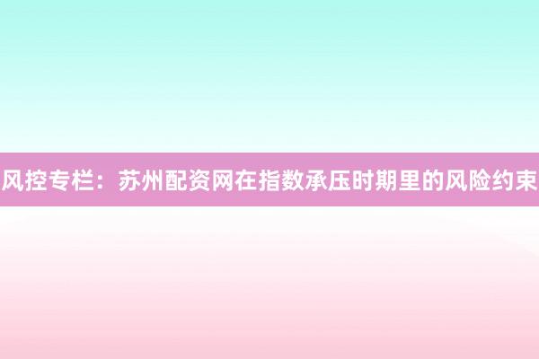 风控专栏：苏州配资网在指数承压时期里的风险约束