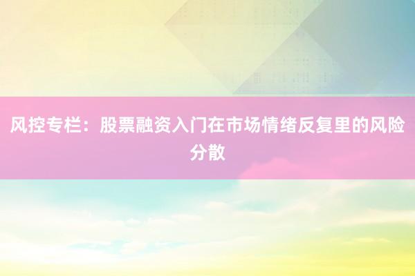 风控专栏：股票融资入门在市场情绪反复里的风险分散