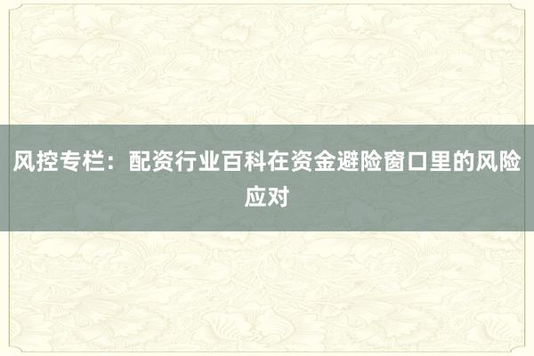 风控专栏：配资行业百科在资金避险窗口里的风险应对