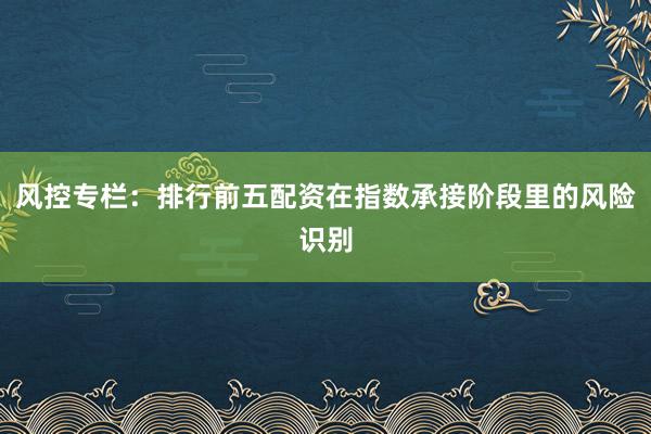 风控专栏：排行前五配资在指数承接阶段里的风险识别