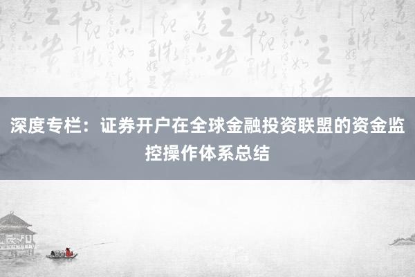 深度专栏：证券开户在全球金融投资联盟的资金监控操作体系总结