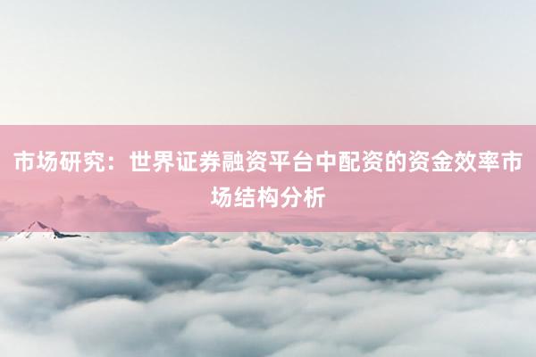 市场研究：世界证券融资平台中配资的资金效率市场结构分析