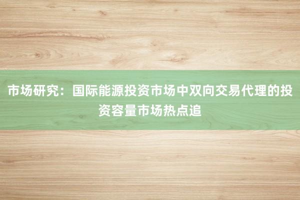 市场研究：国际能源投资市场中双向交易代理的投资容量市场热点追