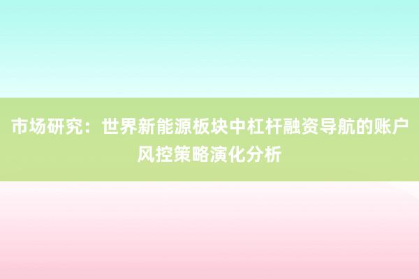 市场研究：世界新能源板块中杠杆融资导航的账户风控策略演化分析