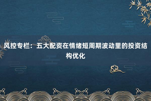 风控专栏：五大配资在情绪短周期波动里的投资结构优化