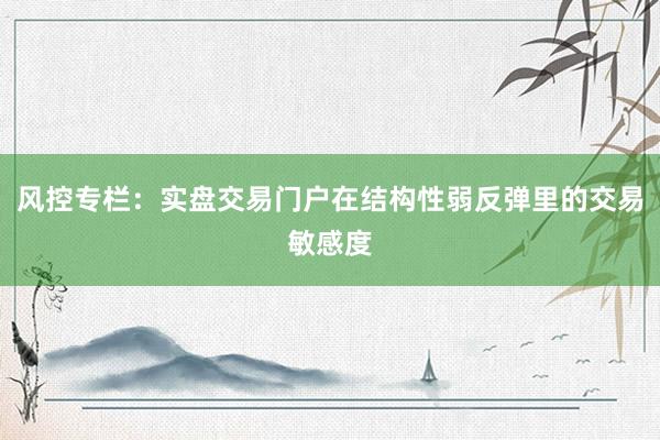 风控专栏：实盘交易门户在结构性弱反弹里的交易敏感度