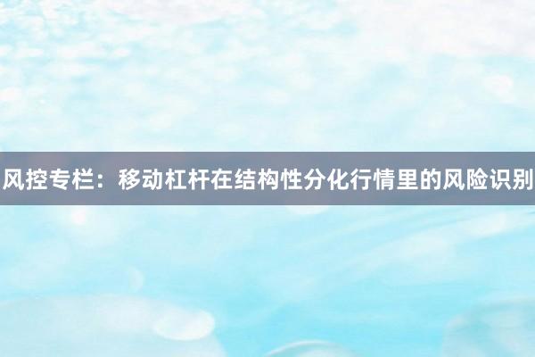 风控专栏：移动杠杆在结构性分化行情里的风险识别