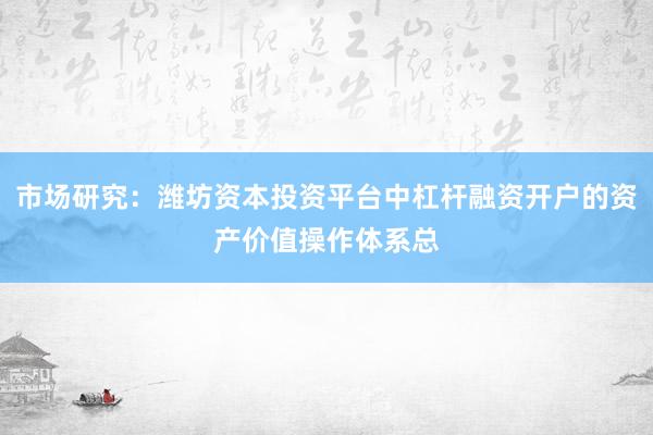 市场研究：潍坊资本投资平台中杠杆融资开户的资产价值操作体系总