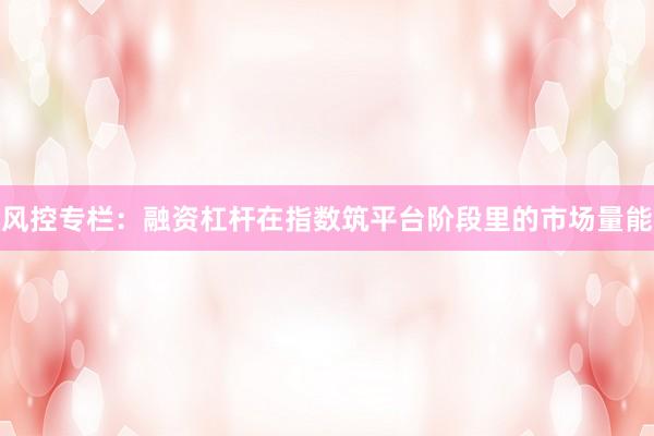 风控专栏:融资杠杆在指数筑平台阶段里的市场量能