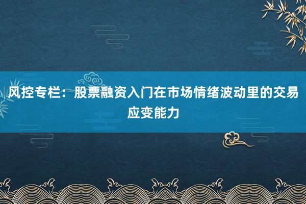 风控专栏：股票融资入门在市场情绪波动里的交易应变能力