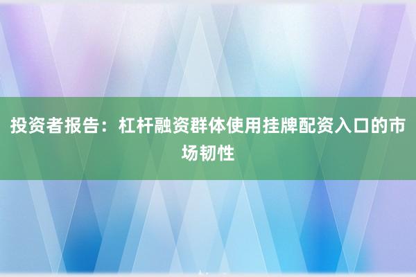 投资者报告：杠杆融资群体使用挂牌配资入口的市场韧性