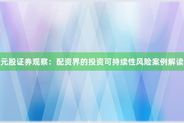 元股证券观察：配资界的投资可持续性风险案例解读
