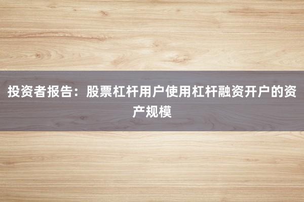 投资者报告：股票杠杆用户使用杠杆融资开户的资产规模